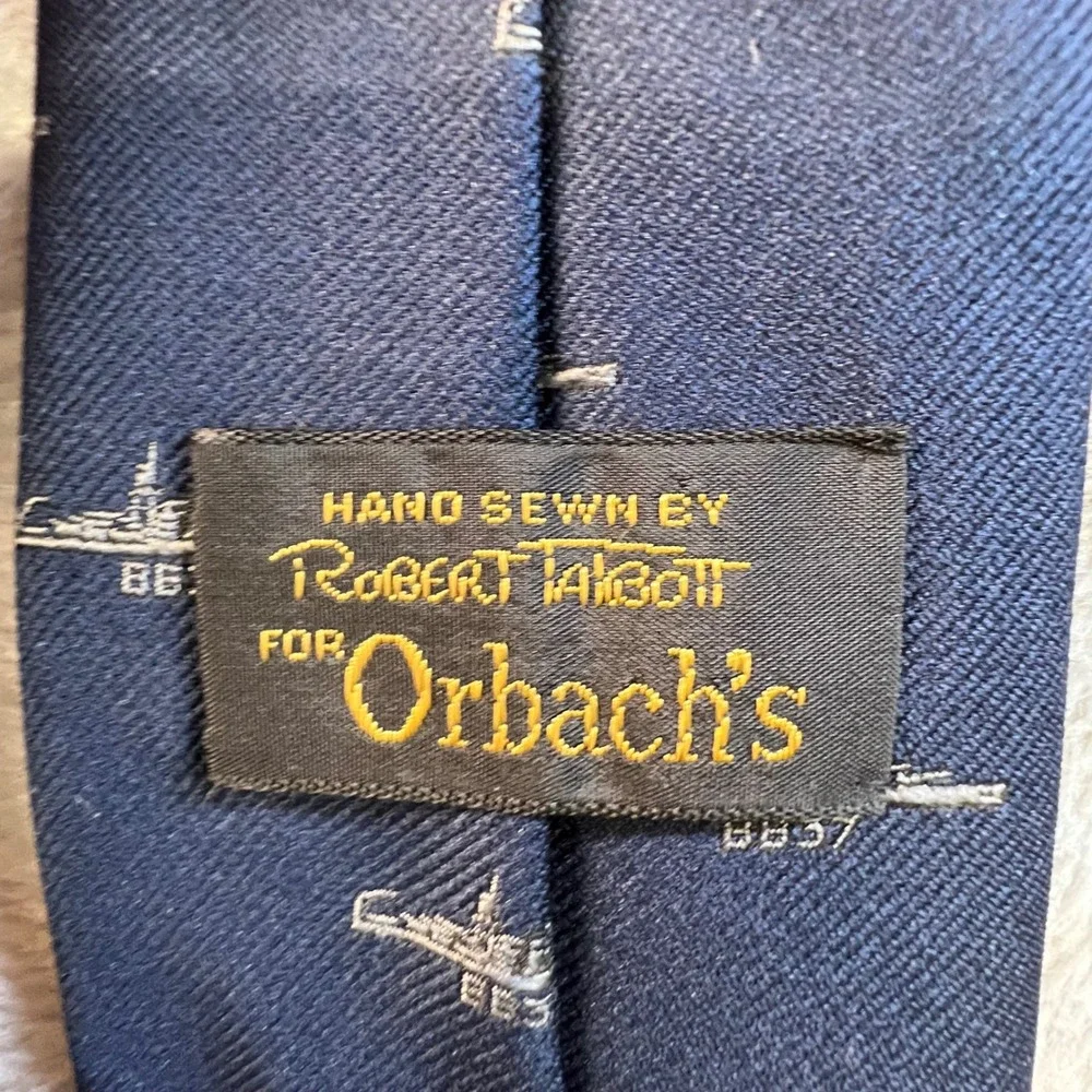 Robert Talbott for Orbachs Mens Navy Blue BB37 Battleship‎ Silk Necktie